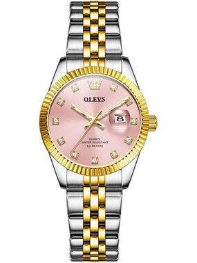 Women's Two Tone Pink Elegant Dress Analog Quartz Stainless Steel Wrist Watch